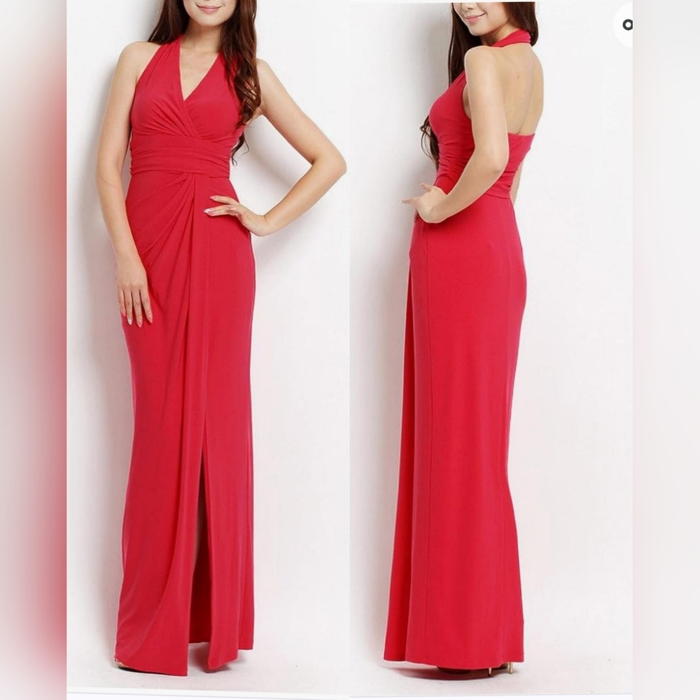 Lauren Ralph Lauren V-Neck Halter Long Banquet Evening Dress Size 12